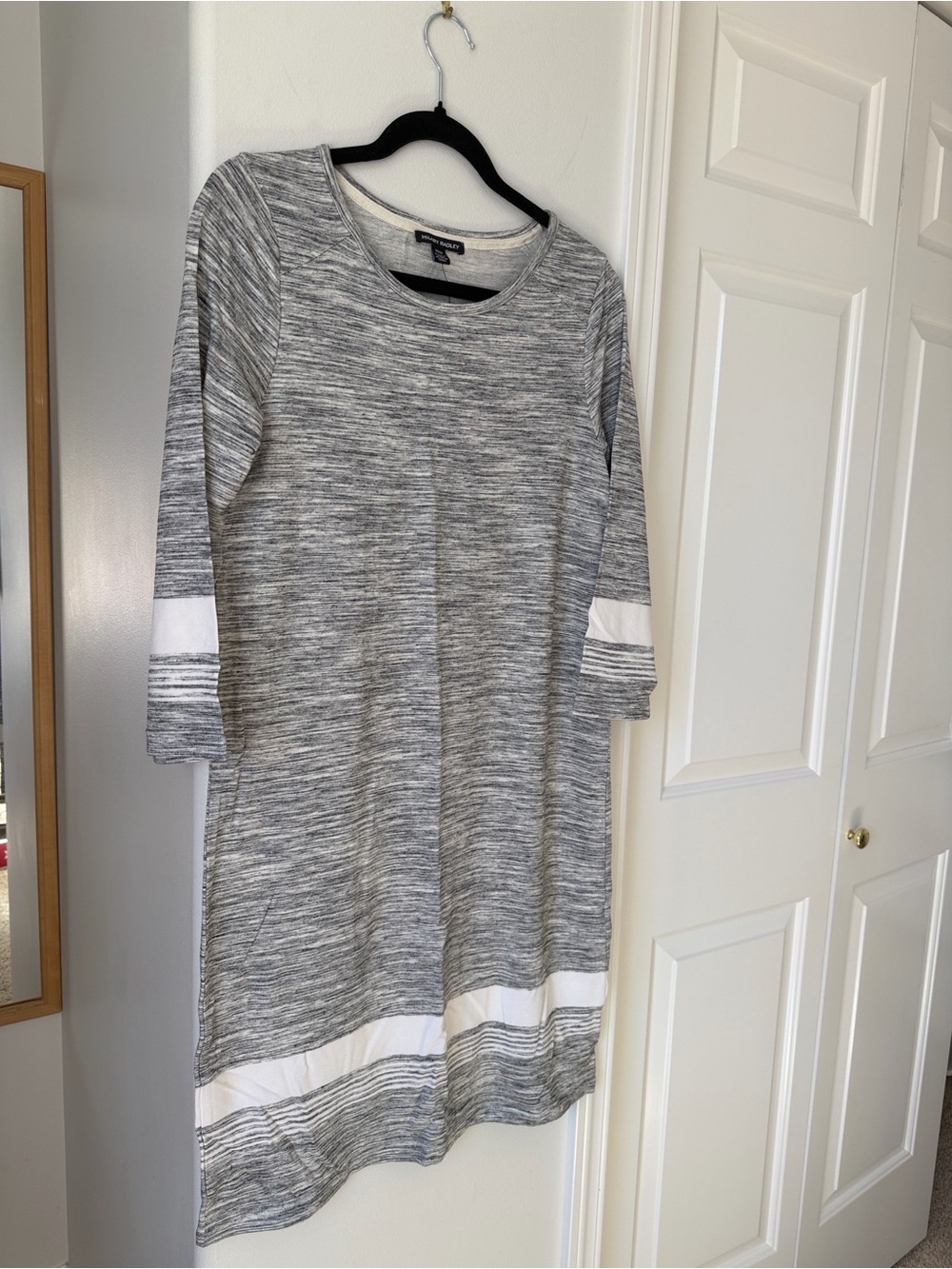 Hilary Radley - Black, Grey & White Striped Midi Casual Dress